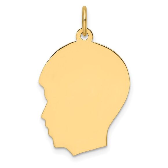 14k Yellow Gold Plain Medium .011 Gauge Facing Left Engravable Boy Head Charm
